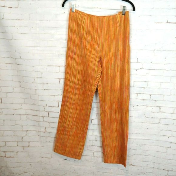 Sigrid Olsen Pants Womens Size 6 Silk Orange Peach Striped Straight Leg - Picture 2 of 7